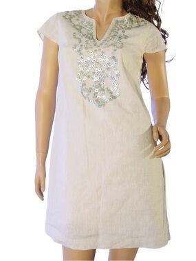 Vineyard Vines Flax Linen Shell Beaded Tunic Dress
